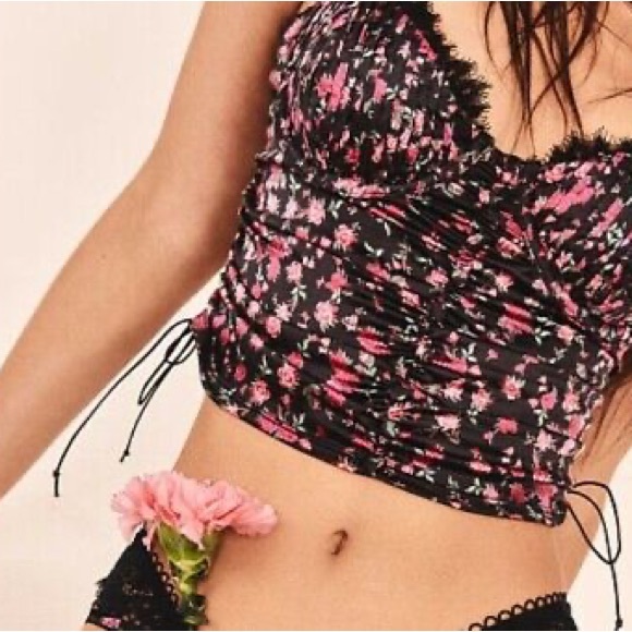 For Love and Lemons Melrose Bustier XS Black Floral Crop Top - Picture 3 of 13